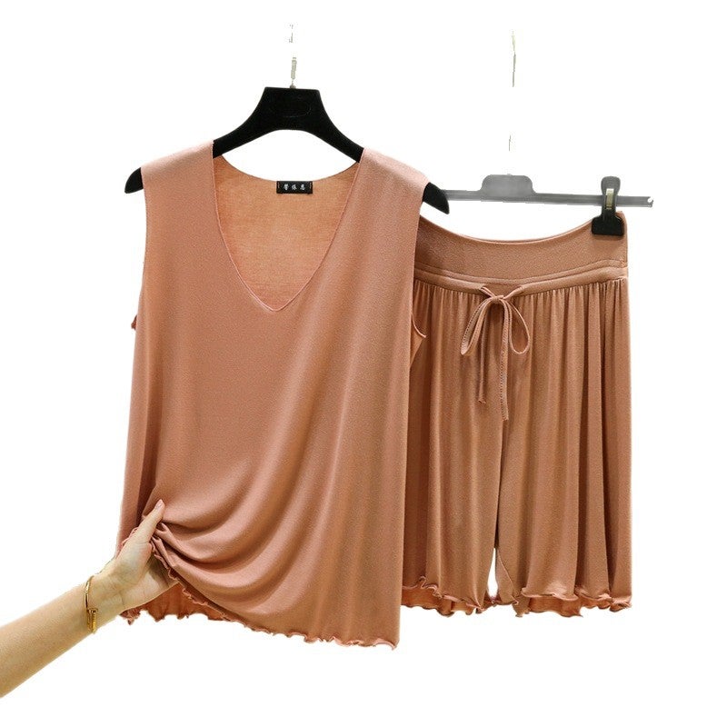 Women's Modal Pajama Set - V-Neck Tank Top and High-Waist Shorts - Image 5