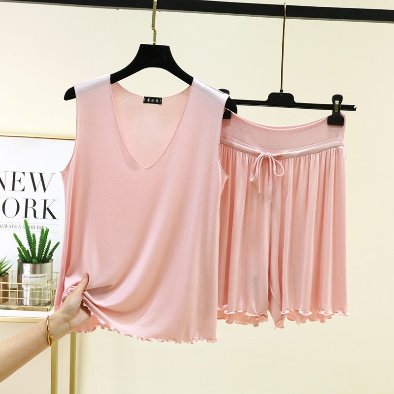 Women's Modal Pajama Set - V-Neck Tank Top and High-Waist Shorts - Image 3