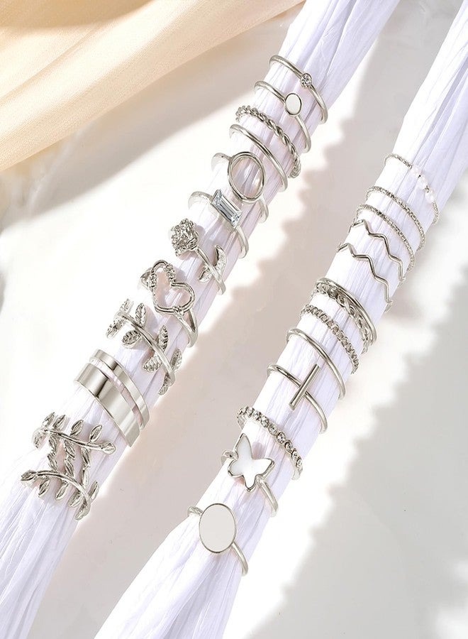 IFKM 51 Pcs Gold Knuckle Rings Set For Women Girls Vintage Stackable Joint Finger Midi Rings Dainty Cubic Zirconia Crystal Simple Twist Hollow Cute Rings Pack Jewelry Gift, Crystal, Cubic Zirconia - Image 4