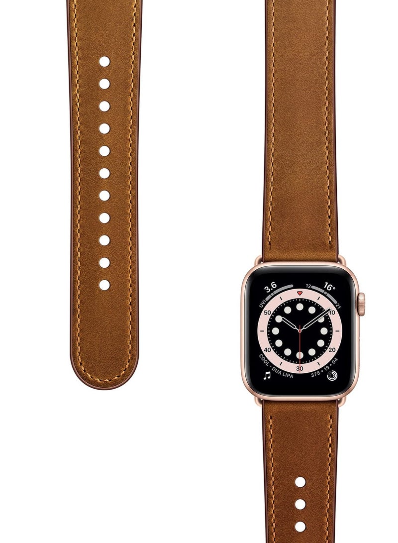 Stylish Genuine Leather Apple Watch Band for Women, Compatible with 49mm, 45mm, 44mm, 42mm Models, Brown with Rose Gold Clasp, Fits Ultra 2/1, SE, Series 9/8/7 - Image 3