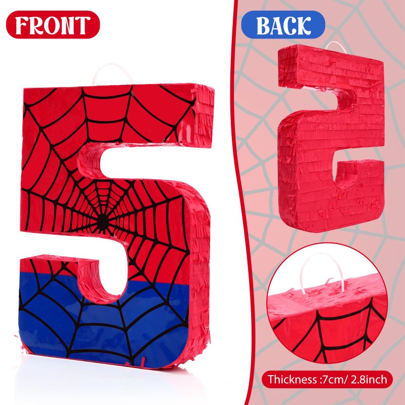 Simgoing Number 5 Spider Web PiÃ±ata Bundle with Blindfold Small PiÃ±ata Birthday Party Decoration for Mexican Fiesta Cinco De Mayo Anniversary Celebration Gift, 15.75 x 11 x 2.8 In(Red Blue) - Image 5
