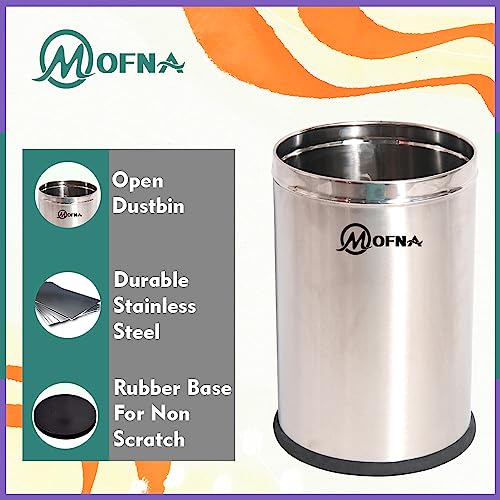 Mofna Stainless Steel Solid Open Dustbin 10x14 Inch, 18 Liter Trash can Garbage Bin Paper Bin for Home, Office, Kitchen, Bathroom Perfect for Small Spaces - Image 3
