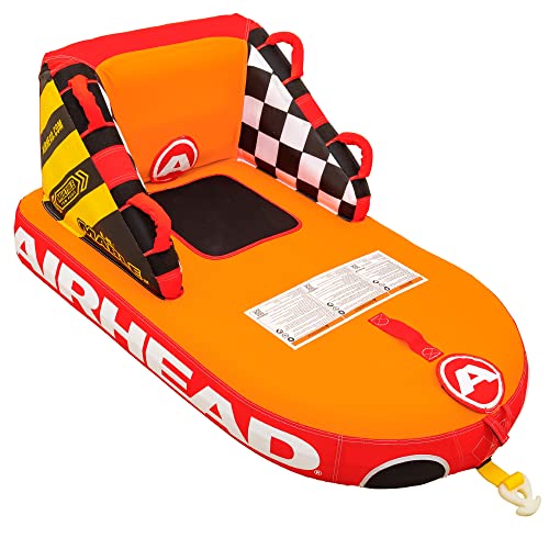 Airhead Lil Mable Tailgate Towable Tube for Boating 1 Rider Inflatable Boat Tube for Water Tubing Heavy Duty Full Nylon Cover EVA Foam Pads Dual Tow Point Patented Speed Safety Valve Orange - Image 1
