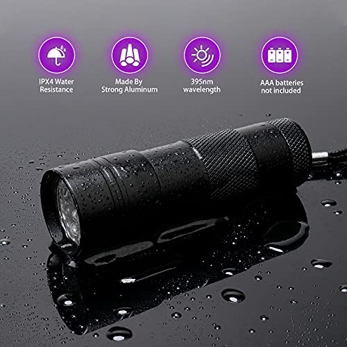 COSOOS 2 Pack UV Flashlight, 12 LED Handheld Blacklight Flashlight 395nm Mini Light Torch Detector for Dog Pet Urine Stains, Bed Bugs and Scorpions. (Batteries not Included) - Image 5