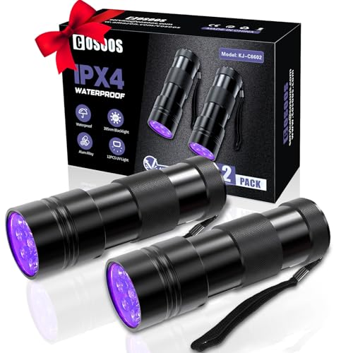 COSOOS 2 Pack UV Flashlight, 12 LED Handheld Blacklight Flashlight 395nm Mini Light Torch Detector for Dog Pet Urine Stains, Bed Bugs and Scorpions. (Batteries not Included) - Image 1