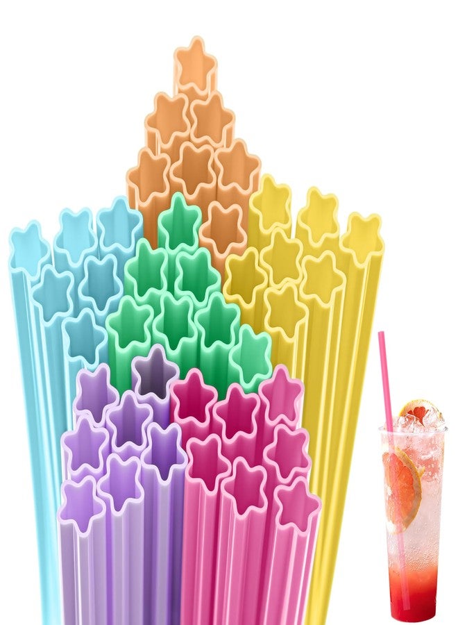 Potchen 60 Pcs Colorful Star Shaped Plastic Straws Disposable Drinking Cute Straw for Beverage Cocktail Birthday Party Baby Shower Wedding Decorations (Light Color) - Image 1