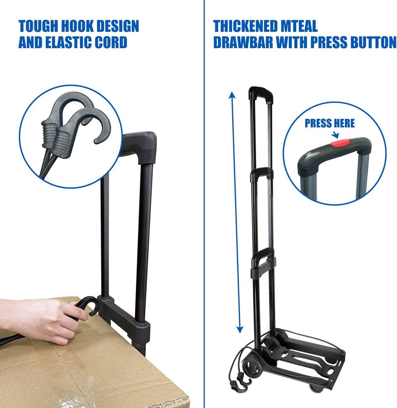 APOXCON Folding Hand Truck - Foldable Dolly With Two Wheels, Collapsible Cart With Adjustable Handle - Lightweight Trolley for Moving, Travel, Shopping, Office Use - Portable & Compact - Image 5