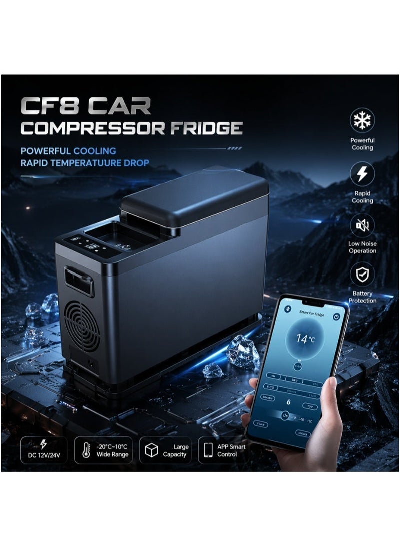 CRONY 8L Mini Portable Car Refrigerator, 12V/24V DC 100-240V AC Dual Use Cooler Warmer, APP Control LCD Display Mini Freezer with USB Wireless Charging, -20℃ to 20℃ Fridge for Car Camping Travel Home - Image 2