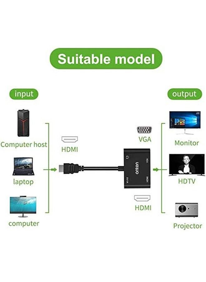 onten - HDMI to VGA HDMI Adapter Onten HDMI Splitter 1 HDMI in VGA HDMI 2 Out VGA HDMI Interface Display at The Same time VGA to HDMI VGA Adapter for Computer - Image 1