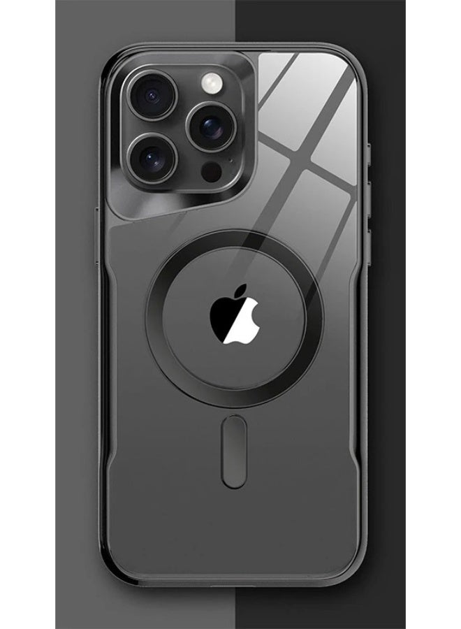 Plating Frame Transparent Armor Case For iPhone 11 Magnetic For Magsafe Wireless Charge Armor Cover (Black) - Image 1