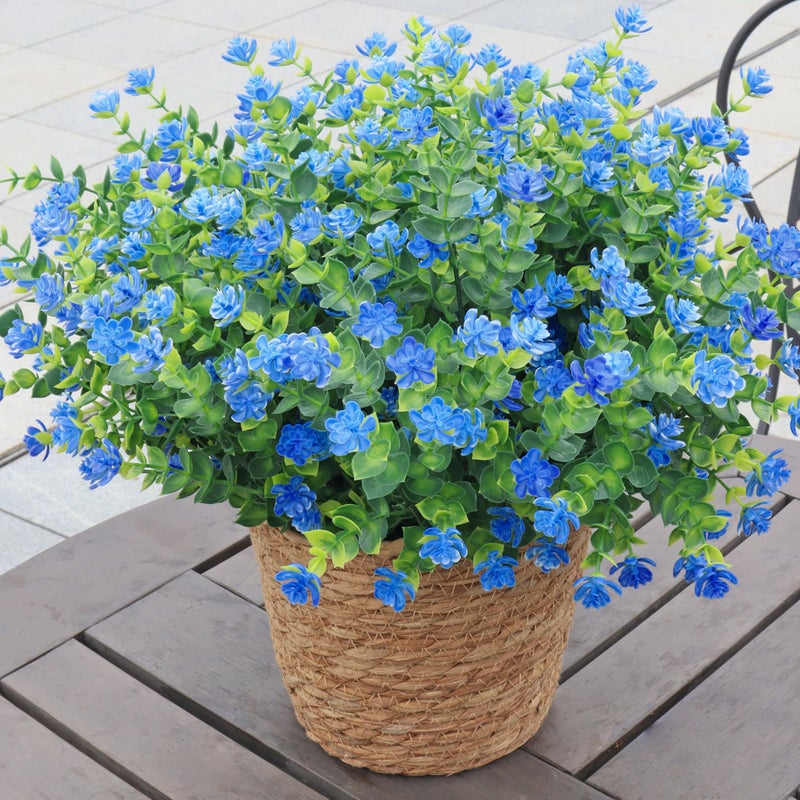 BCBLF Artificial Flowers for Outdoors 12 Bundles UV Resistant Realistic Faux Plants for Outside Porch Planter Spring Summer Home Garden Decoration Blue
