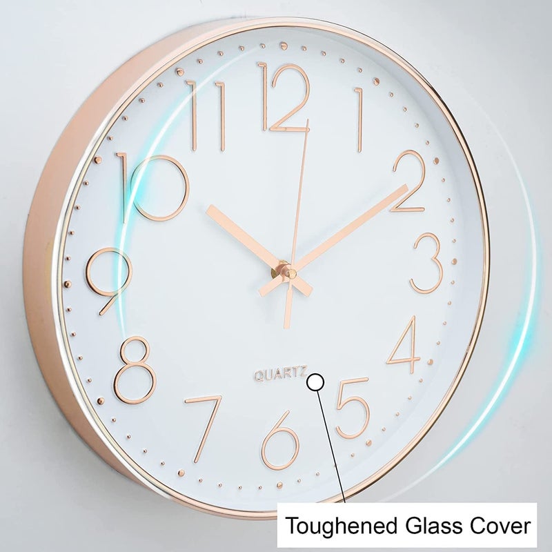 TEKCOOL ساعة حائط رقمية بلاستيكية 12" هادئة كوارتز زخرفية أحدث ساعة كلاسيكية تعمل بالبطارية دائرية سهلة القراءة لغرفة/منزل/مطبخ/غرفة نوم/مكتب/مدرسة - (وردي أبيض) - Image 5