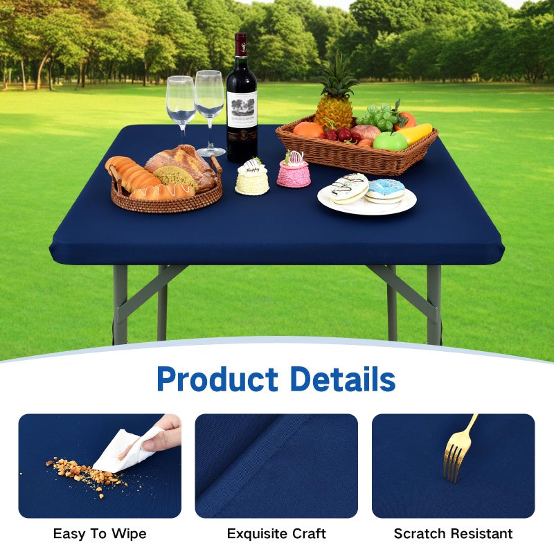 Nacuci Square Elastic Fitted Tablecloth, Windproof Polyester Table Cover, Scratch Resistant and Washable Table Cloth for Folding Tables, Picnic, Camping, Party (Navy Blue, 34"x34") - Image 4