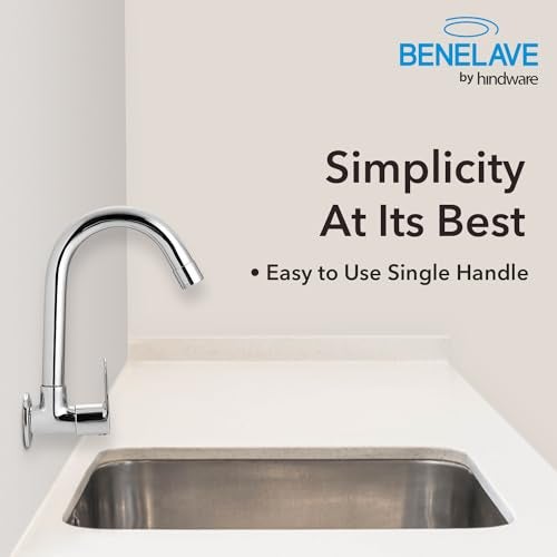 hindware Benelave by Hindware Volga Faucet for Kitchen Sink | Brass Sink Tap with Chrome Finish | Wall Mounted | 7-Year Manufacturer Warranty - Image 4