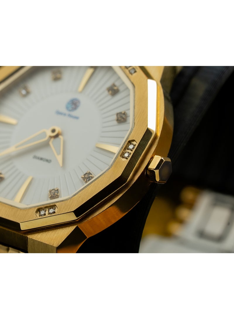 Opera House Men’s Luxury Diamond Analog Watch – 12 Natural Diamonds (1.2–1.25mm SI2 GH) Dial, 42mm Gold Stainless Steel Case, Crystal Glass, Quartz Movement, 3ATM Water Resistant, Gold (IPS/IPG) Case & Band - Image 2