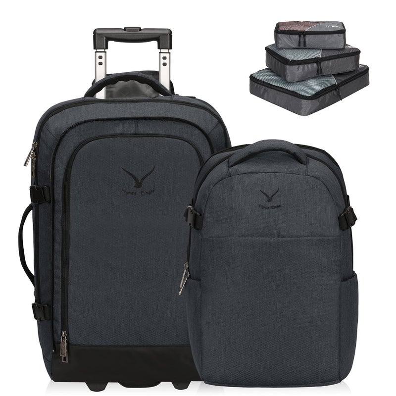 Hynes Eagle 2 in 1 Travel Backpack 22 inches Carry on Luggage 63L Rolling Backpack for Men Women with Packing Cubes 3PCS Set Gray Blue - Image 2