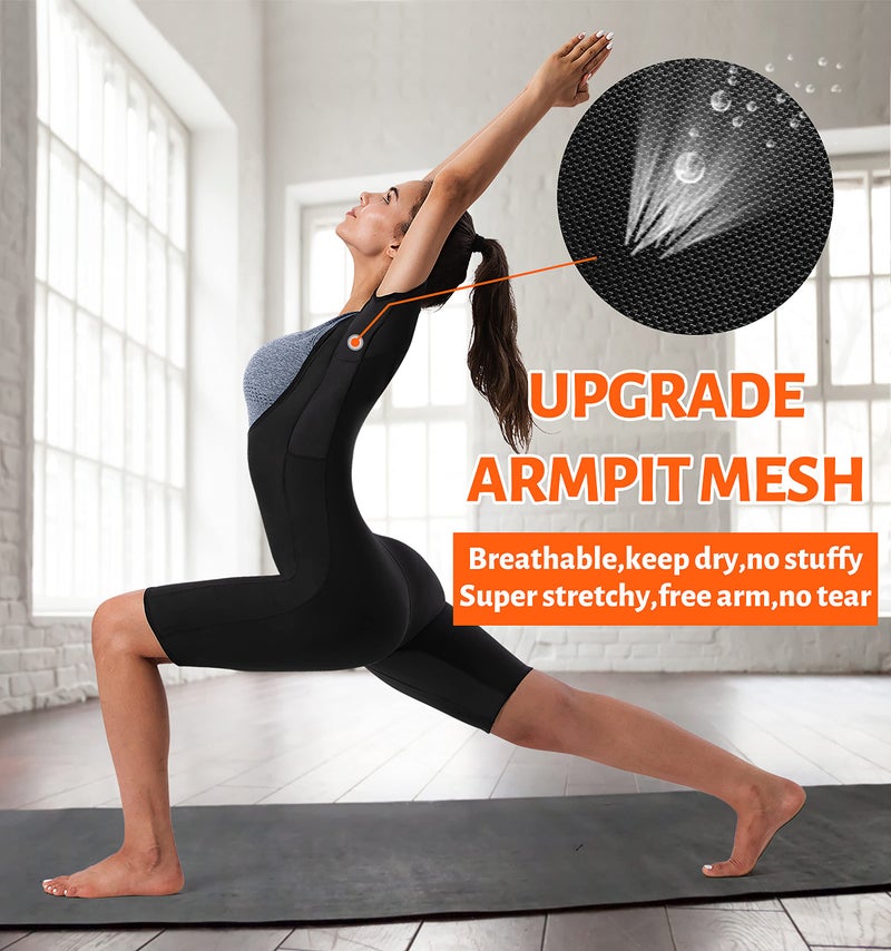 QZSH Women Sauna Suit Sweat Shirt Slimming Vest Hot Top Jumpsuit Shapewear,Armpit and Crotch Meshï¼ˆBH7008-01-Lï¼‰ - Image 3