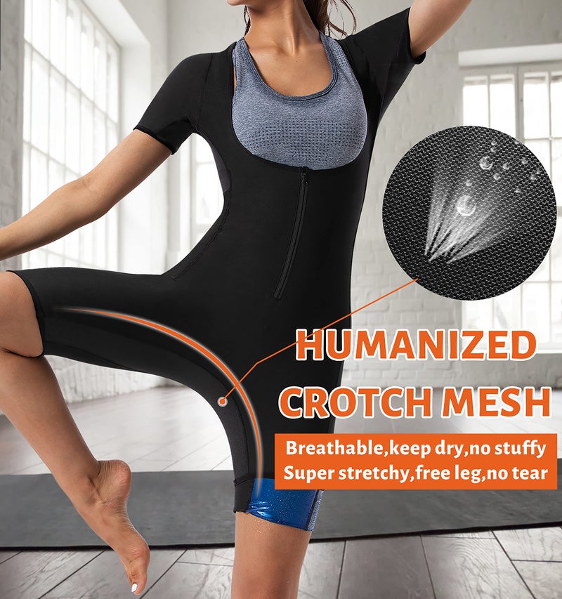 QZSH Women Sauna Suit Sweat Shirt Slimming Vest Hot Top Jumpsuit Shapewear,Armpit and Crotch Meshï¼ˆBH7008-01-Lï¼‰ - Image 4