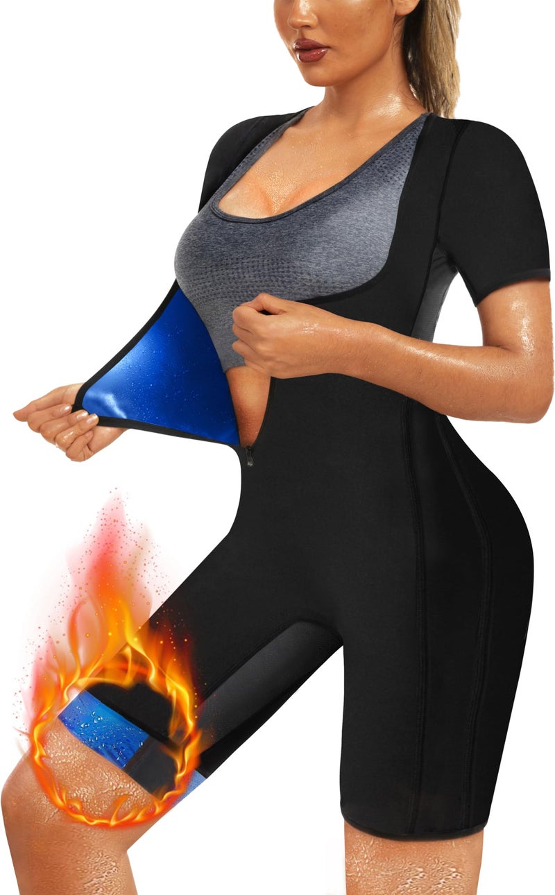 QZSH Women Sauna Suit Sweat Shirt Slimming Vest Hot Top Jumpsuit Shapewear,Armpit and Crotch Meshï¼ˆBH7008-01-Lï¼‰ - Image 1