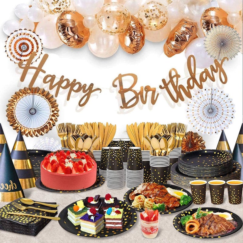AIRE Pink Gold Paper Plates, 350PCS Disposable Dinnerware Set for 50 | Durable extra-thick paper,ideal for elegant weddings birthday graduations,leakproof heavy-duty non-bending,party supplies - Image 4