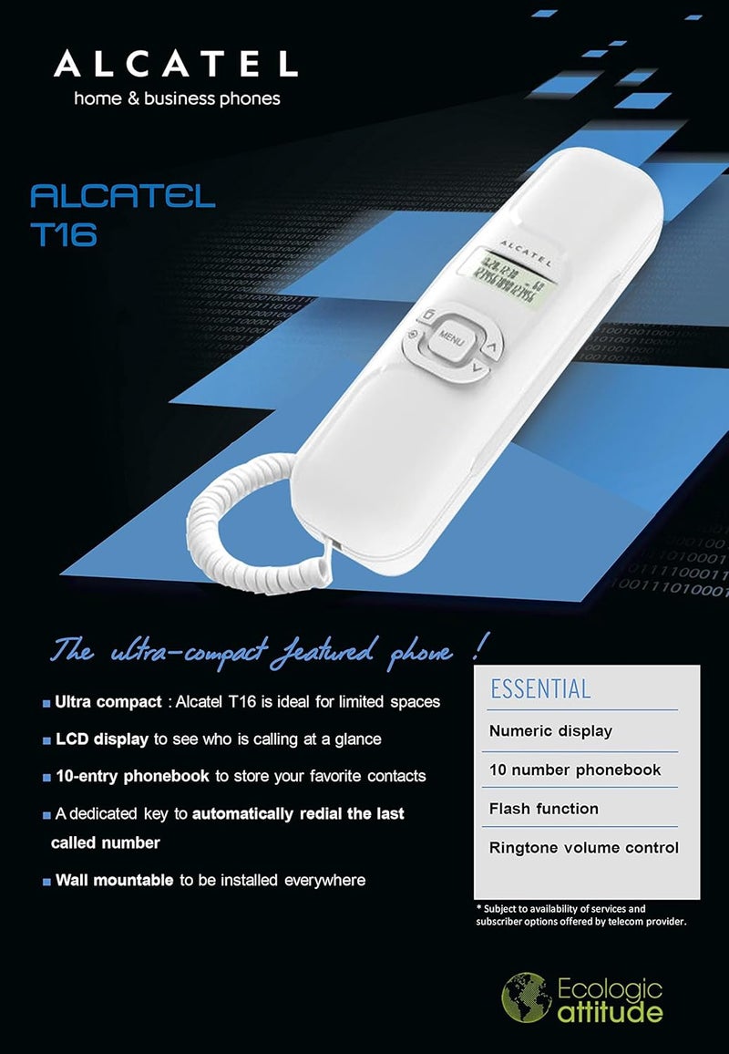 Alcatel T-16 White Corded Landline Phone with Caller id & Hand Free Function (Pack of 2) - Image 4