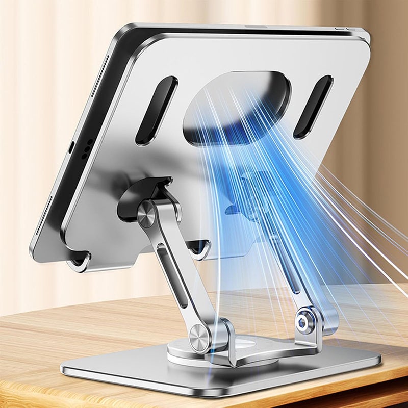 Foldable Tablet Bracket Stand 360° Rotating Hollowed Holder Bracket for 4.7-12 Inch Tablets Pad Holder Alloy Adjustable for Desk Tablets Phone Pad Adjustable - Image 3