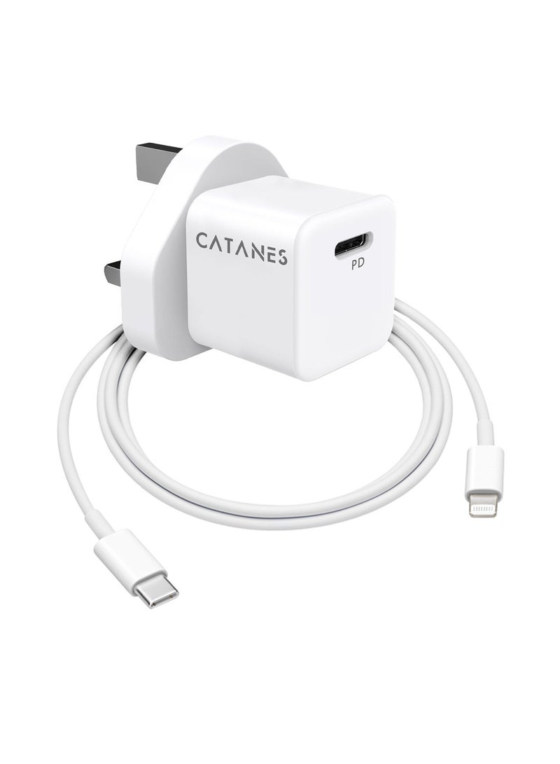 CATANES 25W PD Fast Charger Adapter Type C 3Pins with Lightning Cable 1m for Apple iPhone 14 Pro Max and 13 Pro Max / White  - Image 2