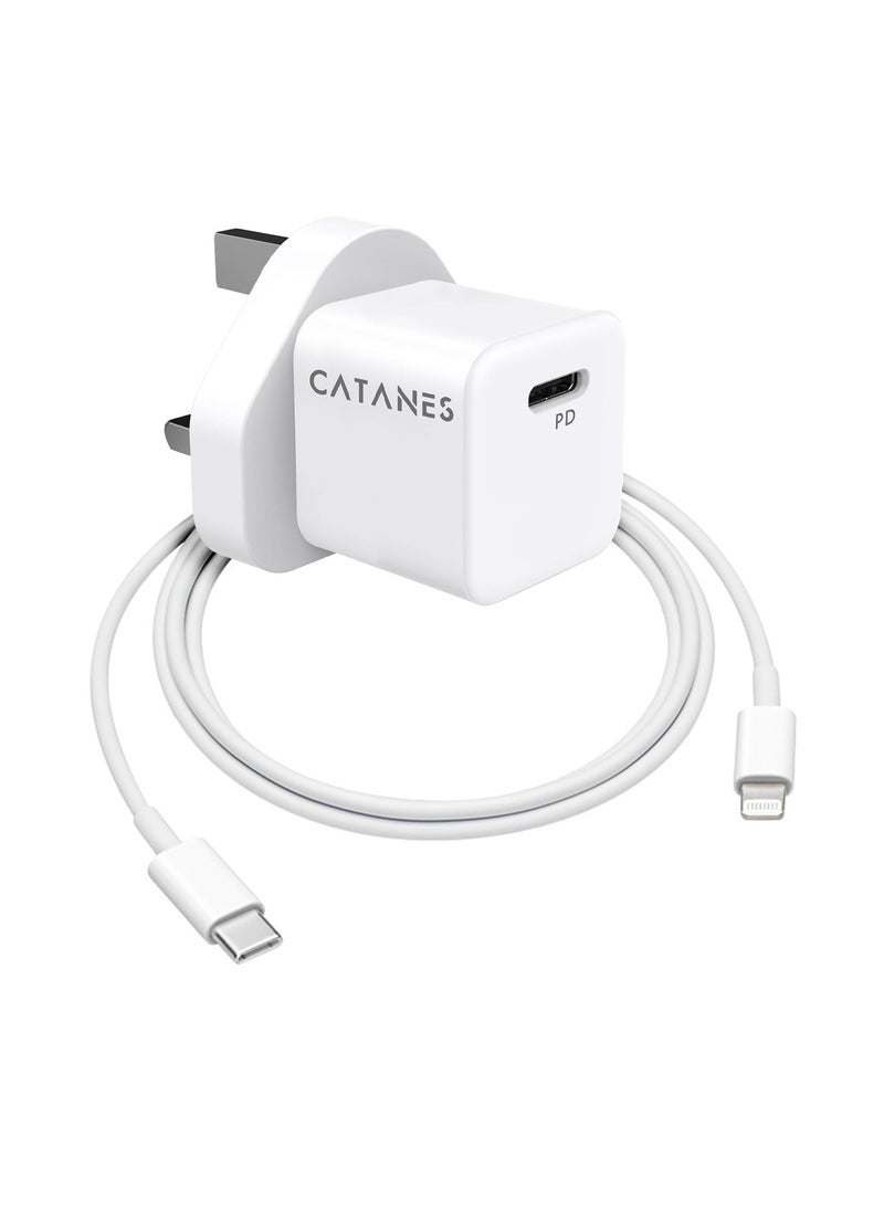 CATANES 25W PD Fast Charger Adapter Type C 3Pins with Lightning Cable 1m for Apple iPhone 14 Pro Max and 13 Pro Max / White  - Image 2