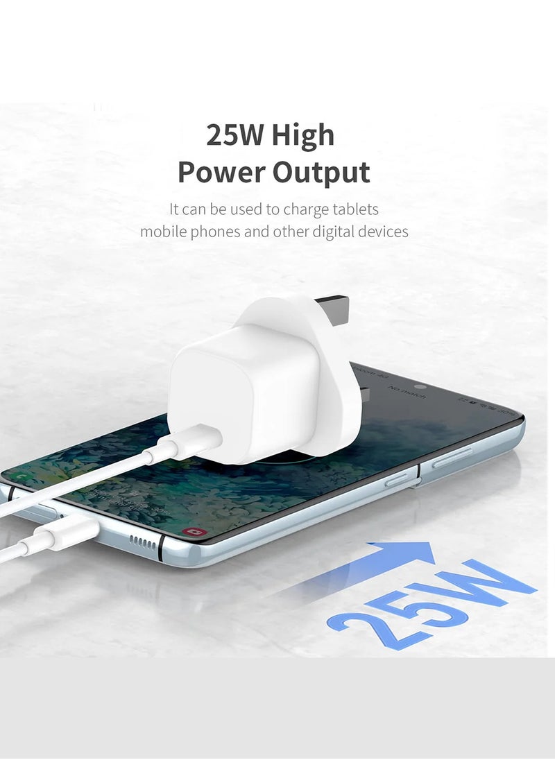25W PD Fast Charger Adapter Type C 3Pins with Lightning Cable 1m for Apple iPhone 14 Pro Max and 13 Pro Max / White