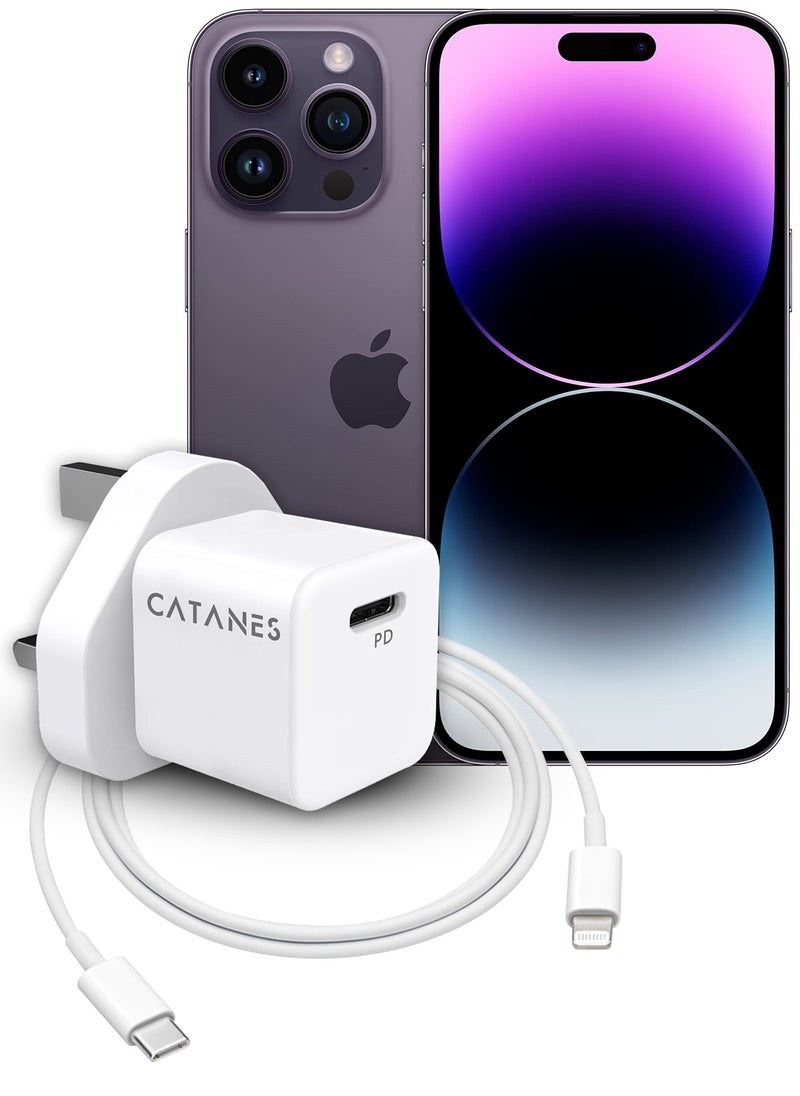 CATANES 25W PD Fast Charger Adapter Type C 3Pins with Lightning Cable 1m for Apple iPhone 14 Pro Max and 13 Pro Max / White  - Image 1