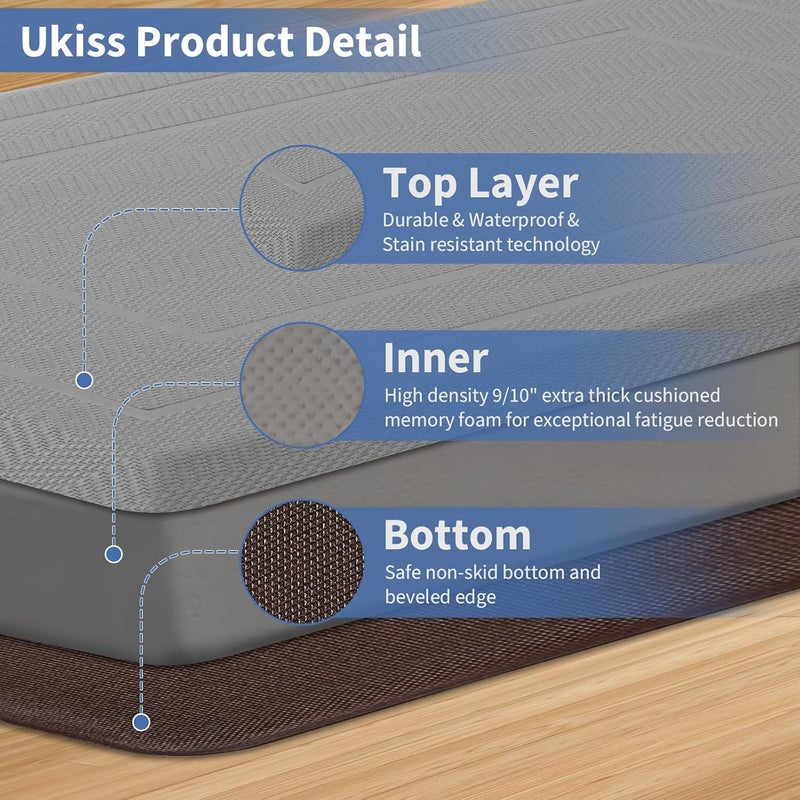UKISS 9/10"" Extra Thick Cushioned Anti Fatigue Kitchen Mat, Waterproof High Density Foam Standing Desk Mat, Non-Slip Ergonomic Comfort Mat for Kitchen, Office,Workstation (Grey, 20" X 32") - Image 5