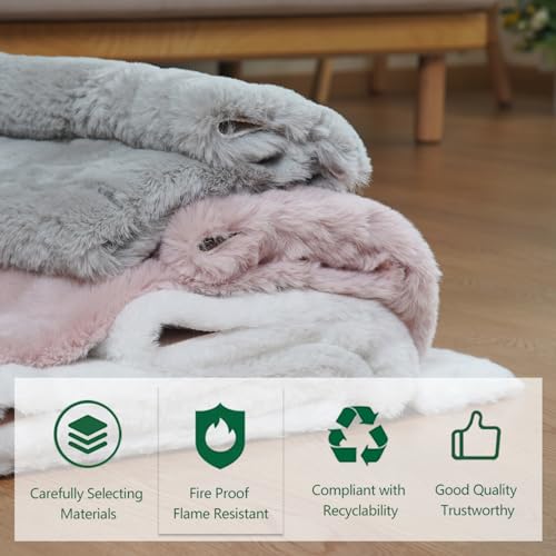 Latepis Grey Fluffy Round Rug 3ft Circle Area Faux Fur Rugs Washable Rabbit Rug Gray Furry Shag Rugs Round Carpet for Living Room Bedroom Nursery Kids Room Chair - Image 3