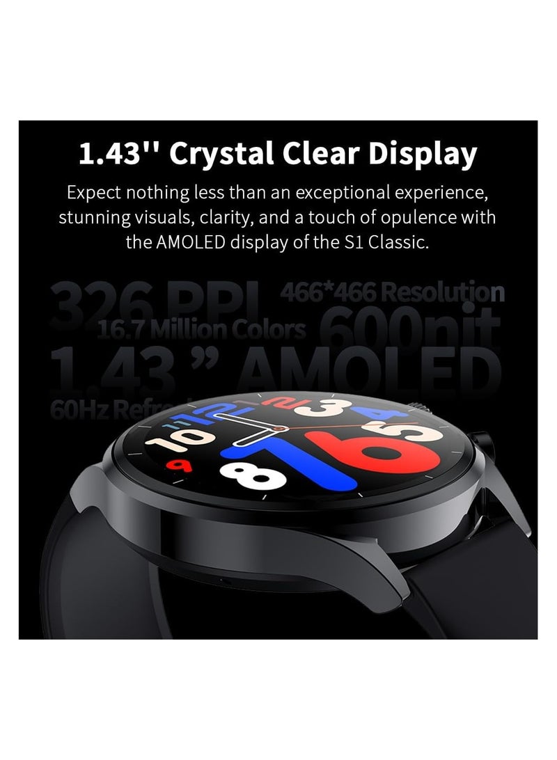 BLACK SHARK ساعة ذكية بتصميم مصقول ولامع مع شاشة 1.43 بوصة، عمر بطارية 12 يوم، مراقبة صحة الألعاب، أوضاع رياضية ولياقة بدنية ومقاومة للماء S1 كلاسيك - أسود - Image 3