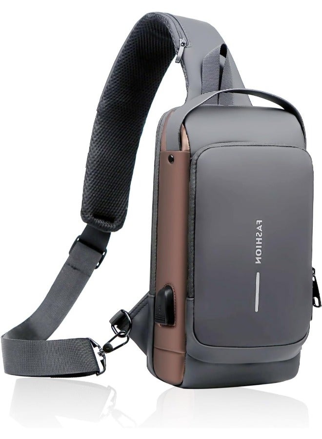 Versatile Small Body Chest Sling Bag Waterproof, Anti-Theft, Perfect for Business Travel, Cycling, Hiking - Men and Women Casual Shoulder Backpack Daypack with USB Port - Image 1