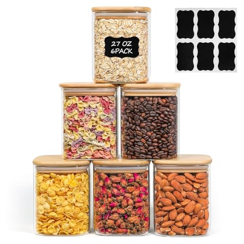 ComSaf 08 Qt Glass Food Storage Jars Set of 6 Clear Storage Containers with Airtight Lids Pantry Organization Jar Spice Jar Blooming Tea Oat Coffee and Sugar Container Canister Set for Kitchen - Image 1
