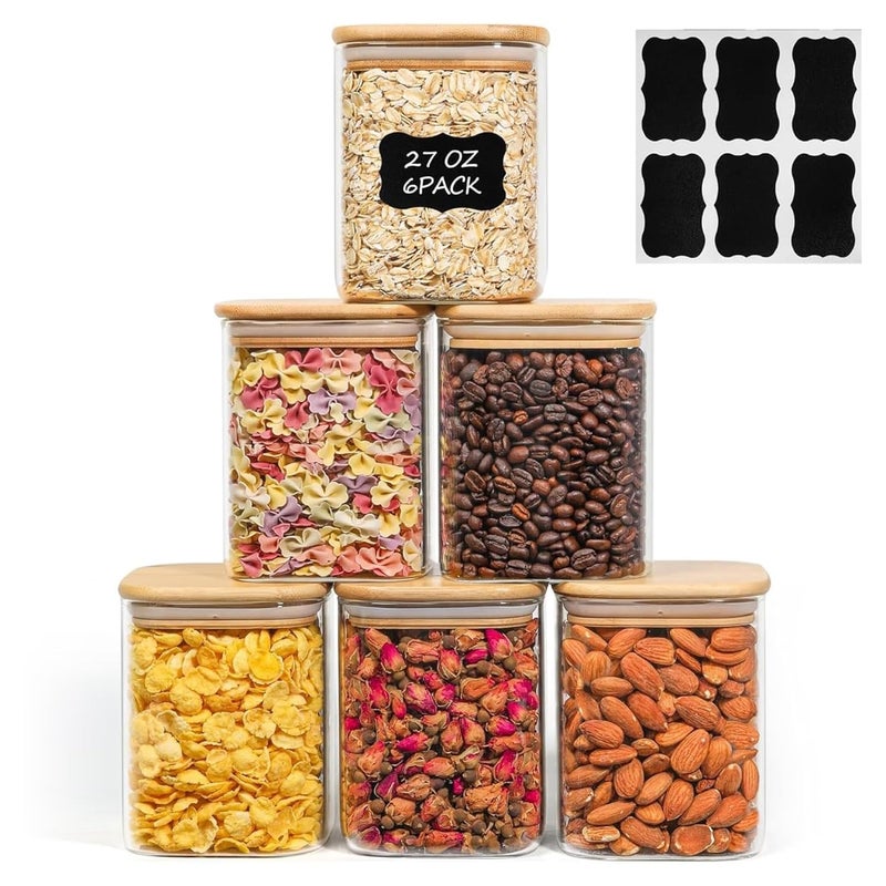 ComSaf 08 Qt Glass Food Storage Jars Set of 6 Clear Storage Containers with Airtight Lids Pantry Organization Jar Spice Jar Blooming Tea Oat Coffee and Sugar Container Canister Set for Kitchen - Image 2