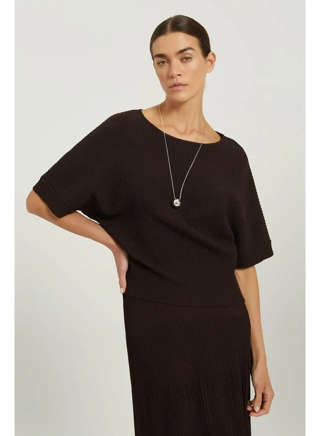 Mısırlı 1951 Bitter Coffee Napped Striped Batwing Sleeve Blouse.