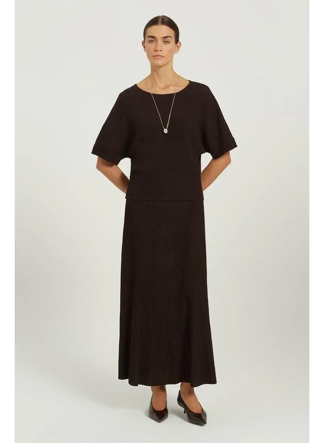 Mısırlı 1951 Bitter Coffee Napped Striped Batwing Sleeve Blouse.
