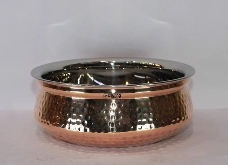 Alluring Homz Traditional Indian Copper Steel Serving Handi I Lagan I Bowl with Hammered Design Dinnerware, Serveware & Tableware for Home I Restaurant I Hotel, Volume-400 ML(1 Piece) - Image 1