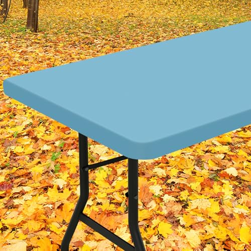 Smiry Rectangle Tablecloth, Elastic Fitted Flannel Backed Vinyl Tablecloths for 4ft Folding Tables, Waterproof Wipeable Table Covers for Indoor, Outdoor, Picnic and Camping (Aqua,24"x48") - Image 1