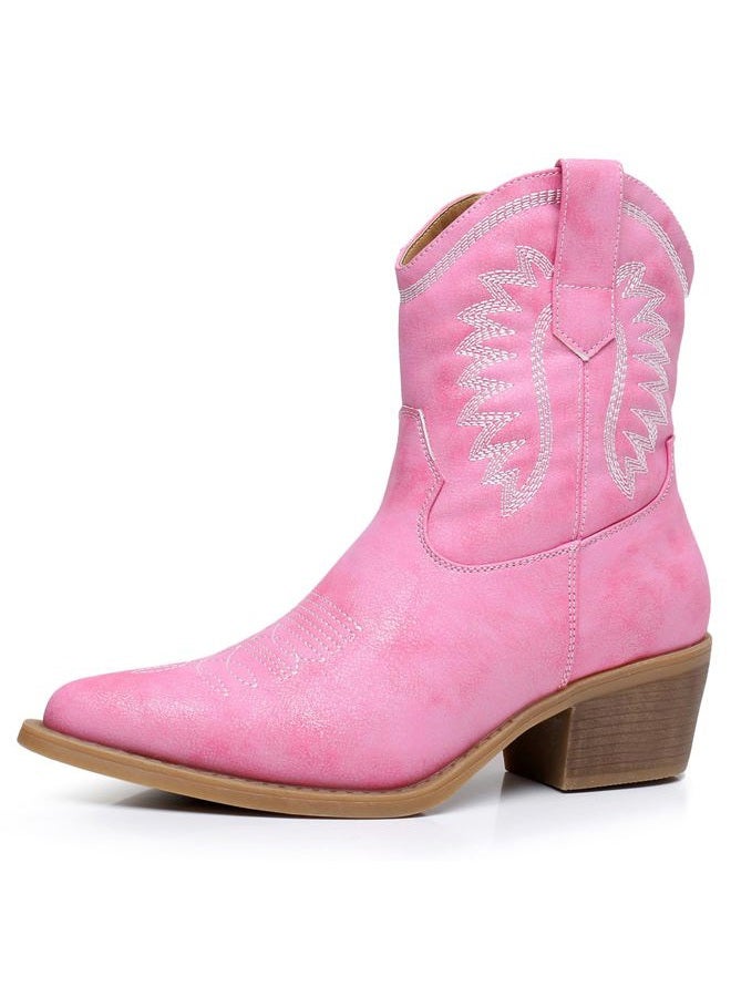 GLOBALWIN Women's West Charm Mid Calf Boots The Western Stylish Cowgirl Boots, 23yy07 Pink, 7.5 - Image 1