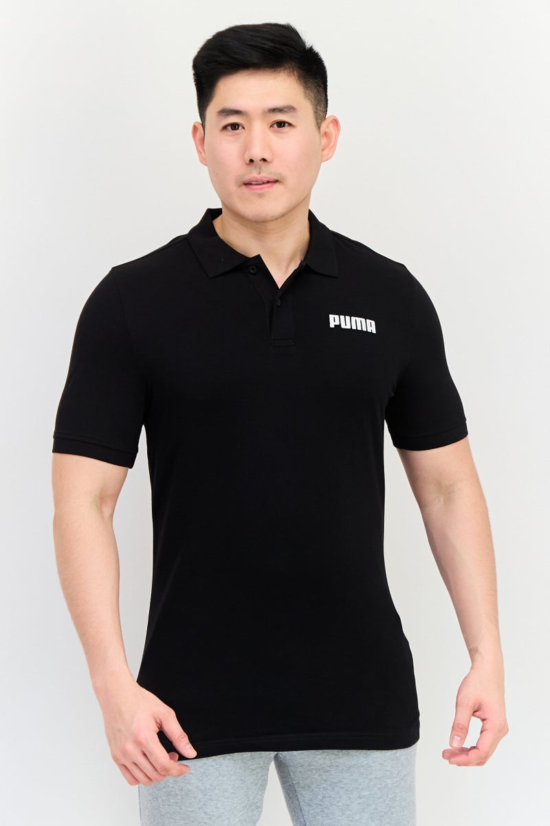 PUMA تي شيرت بولو رياضي للرجال بشعار العلامة التجارية، أسود - Image 1