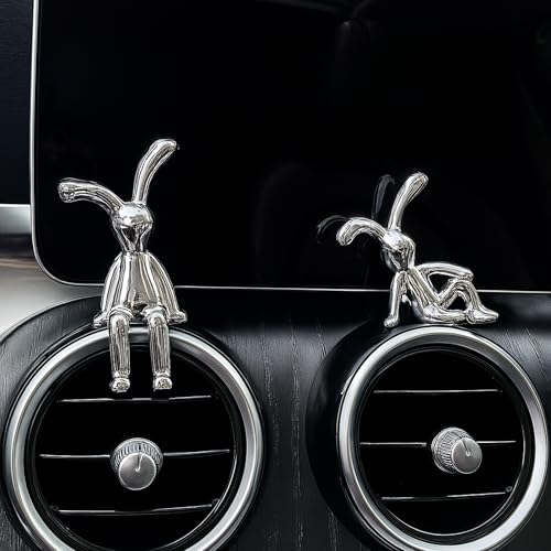 SARTE Car Dashboard Toy Cute Bunny Showpiece Decorative Ornament 3D Cartoon Chrome Figurine Miniature Sculpture Interior Decoration Accessories Decor 2 Pcs - Image 2