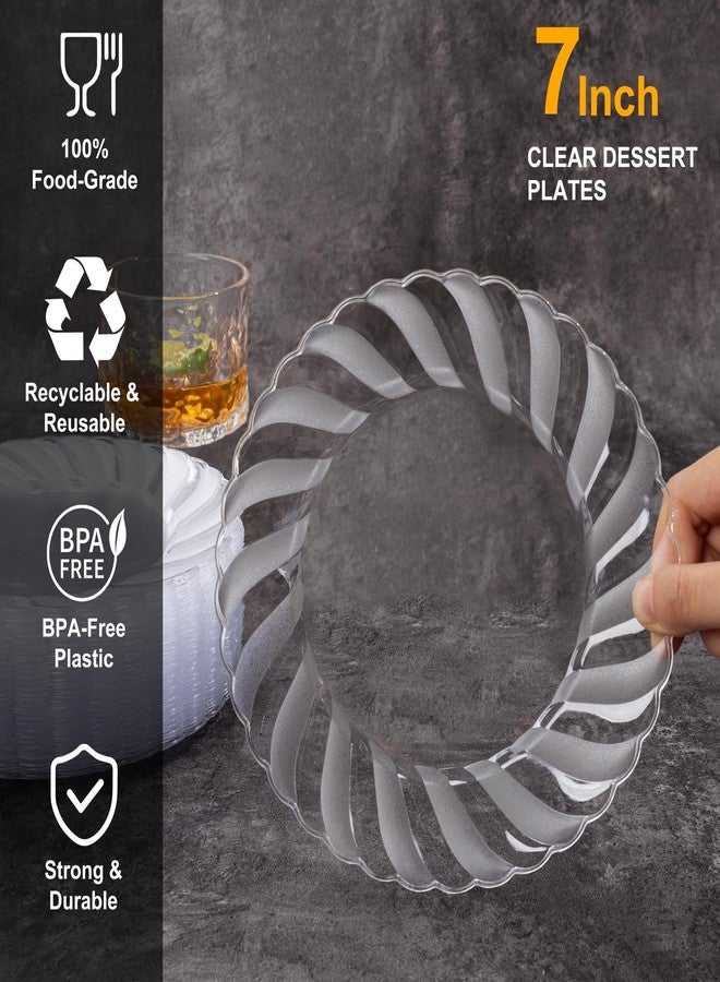 U-QE 100 Pieces Clear Plastic Plates - 7 Inch Plastic Dessert Plates Disposable - Washable & Reusable - Premium Hard Clear Fancy Disposable Heavy Duty Cake Platos for Party, Weddings and Events - Image 2