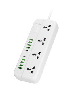 Blue 4 Universal Sockets Power Strip 3m - White