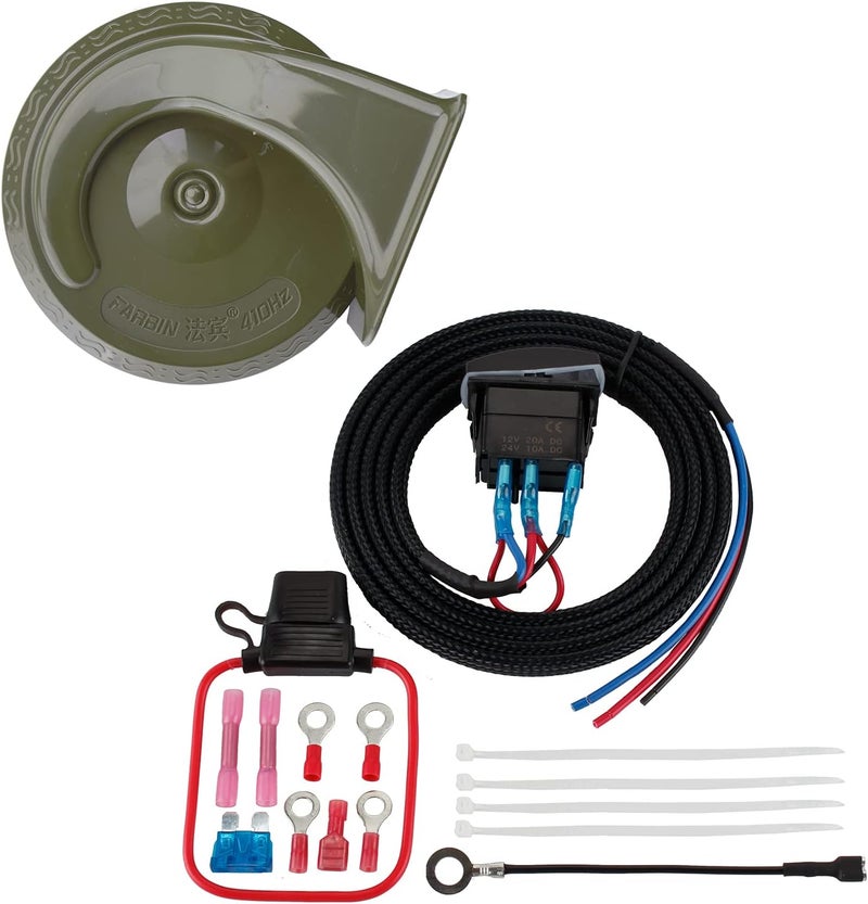 FARBIN Polaris Horn Kit 12v DC Auto Snail Horn Kit with Wire harness and Rocker Switch Led Light,Compatible with ATV, UTV, RZR, Arctic Cat Wildcat, Kawasaki Teryx, Yamaha Rhino etc. - Image 2