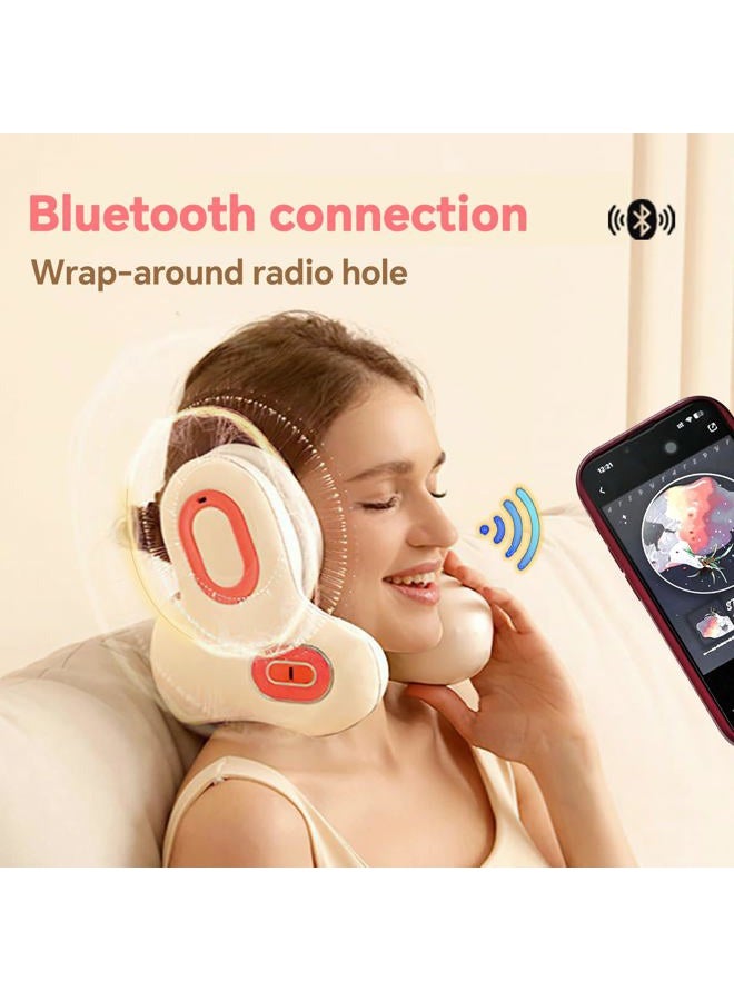 lewitools 3-in-1 Travel Neck Pillow with Music Bluetooth Speaker Heat & Vibration Massage Memory Foam for Airplane Car Home & Office Muscle Tension Relief for Deep Sleep Relaxation White Noise ASMR & Travel - Image 4