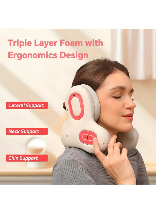 lewitools 3-in-1 Travel Neck Pillow with Music Bluetooth Speaker Heat & Vibration Massage Memory Foam for Airplane Car Home & Office Muscle Tension Relief for Deep Sleep Relaxation White Noise ASMR & Travel - Image 2