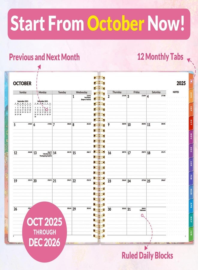 SUNEE 2026 Weekly and Monthly Planner - from January 2026 - December 2026, Daily Agenda Planner with Monthly Tab, Flexible Cover, Note Pages, Pockets, Bookmark, Spiral Binding, Pink Marble, 8.5"x11" - Image 2