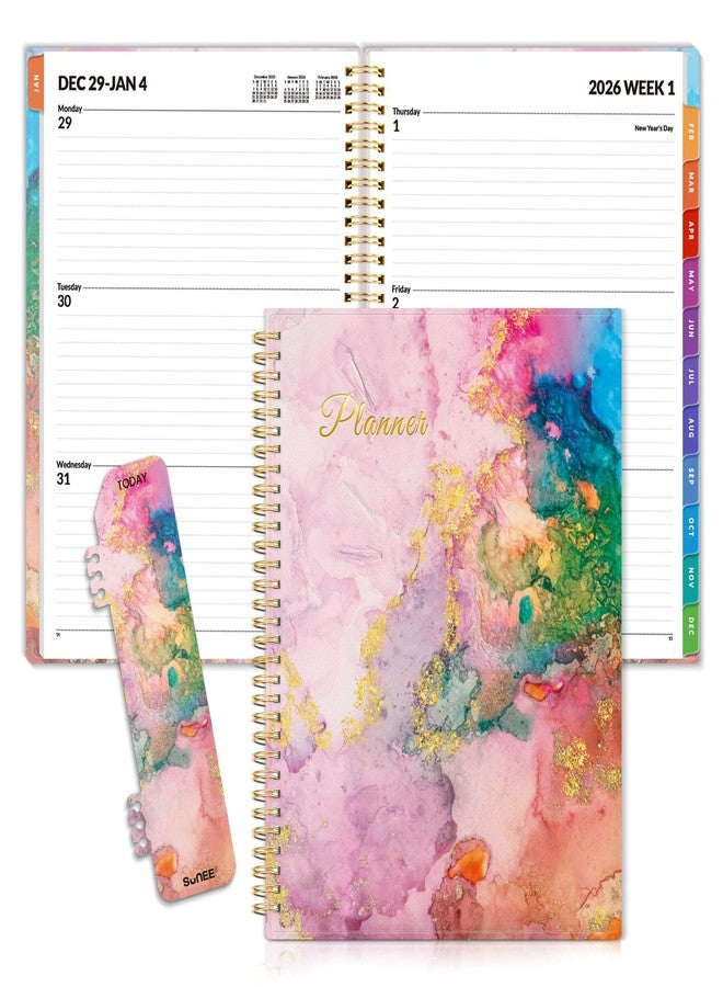SUNEE 2026 Weekly and Monthly Planner - from January 2026 - December 2026, Daily Agenda Planner with Monthly Tab, Flexible Cover, Note Pages, Pockets, Bookmark, Spiral Binding, Pink Marble, 8.5"x11" - Image 1